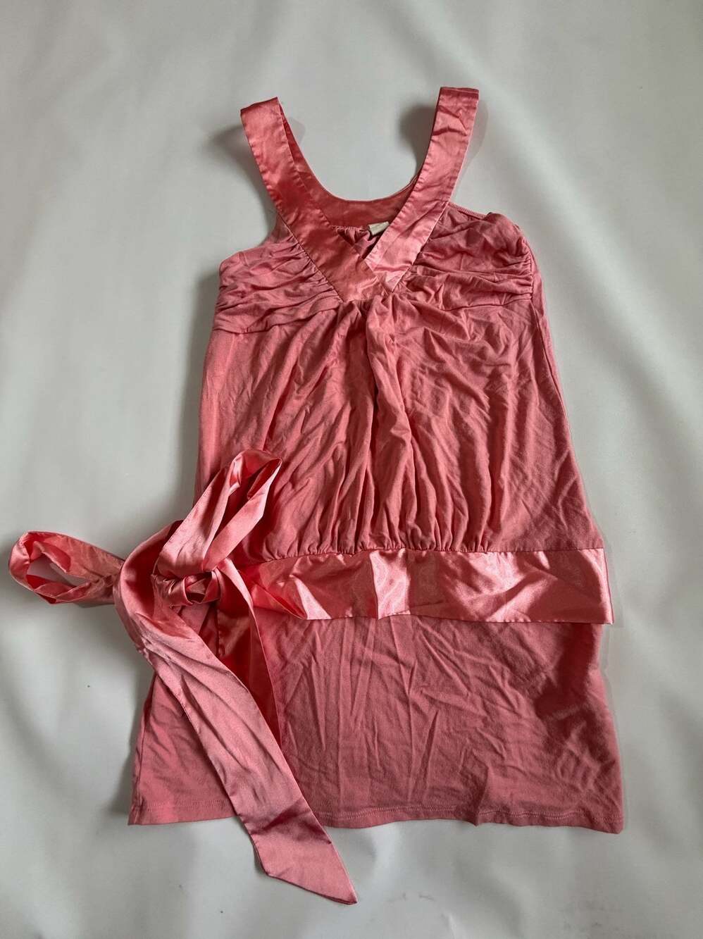 Angel Y2K Coral Pink Satin Tie Waist Sleeveless Blouse Top Dressy Party S